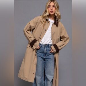A120 Tan Trench Coat with Brown corduroy collar and cuffs